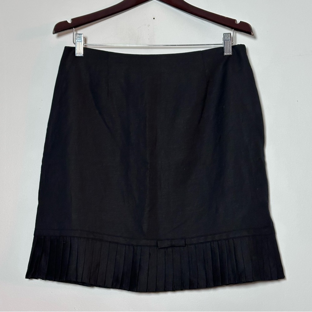 Larry Levine Linen Blend Pleated Hem Midi Skirt Black w/ Bow Accent Size 12 - Picture 2 of 9